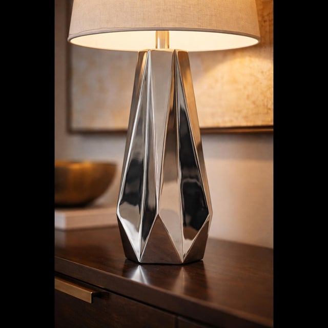 Chrome Faceted Table Lamps with Neutral Shades from Justfurnituress SRL, Set of 2 For Sale - Image 11 of 17
