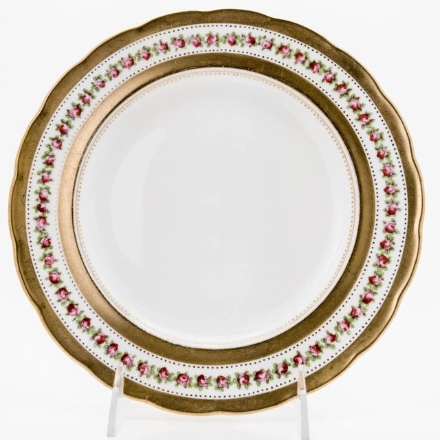 1900 - 1909 Scalloped Edge Antique English Dessert Plates, Rose and Gilt Design - Set of 10 For Sale - Image 5 of 7