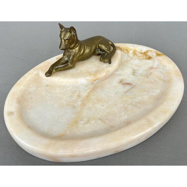 Antique French Marble and Brass Dog Display Tray For Sale - Image 11 of 14