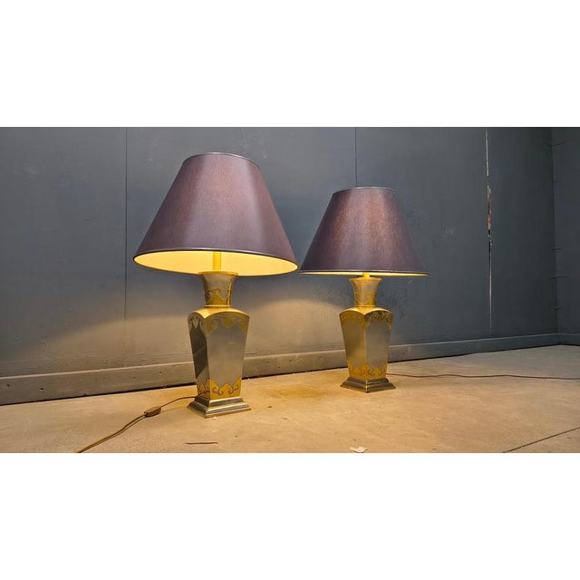 Hollywood Regency Vintage Pewter Table Lamps, 1970s, Set of 2 For Sale - Image 3 of 12