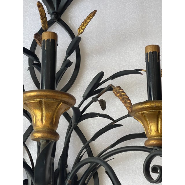 1920s Mid 290 Th C Large Vintage Sculptural Wheat Sheaf Metal Tole Sconces For Sale - Image 5 of 9