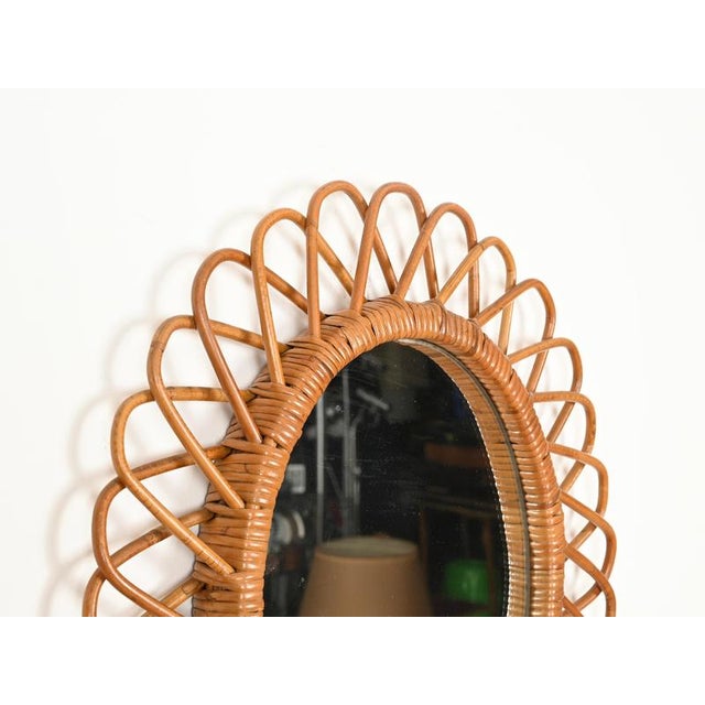 Brown Oval Mirror in Bamboo, Rattan and Wicker attributed to Franco Albini, Italy, 1970s For Sale - Image 8 of 12