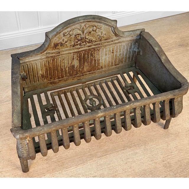 Silver Antique Victorian Cast Iron Fireplace Coal Grate W/ Fleur De Lis Motif For Sale - Image 8 of 12