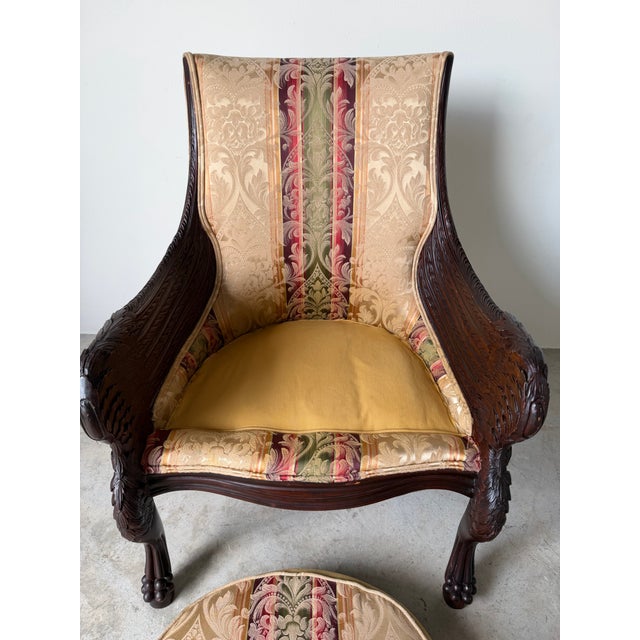 Vintage French Empire / Renaissance Revival Style Hand-Carved Mahogany Swan Armchair For Sale - Image 12 of 13