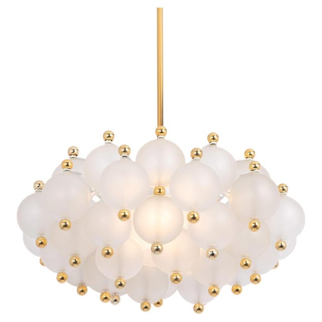 Large Frosted Glass and Brass Chandelier from Kinkeldey, Germany, 1970s For Sale - Image 18 of 18