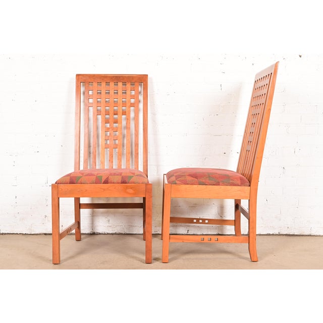 Stickley Mission Arts & Crafts Cherry Wood Side Chairs or Dining Chairs in the Manner of Frank Lloyd Wright, Pair For Sale - Image 9 of 14