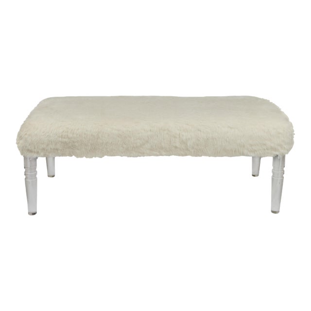 Custom Bench Newly Upholstered in a Wool / Alpaca Fabric, Italy With Lucite Legs For Sale