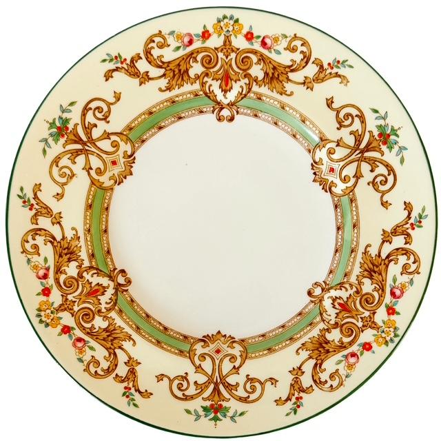 An extraordinary complete set of 12 Edwardian English fine bone china dessert or salad plates by Cauldon, circa 1905–1920....