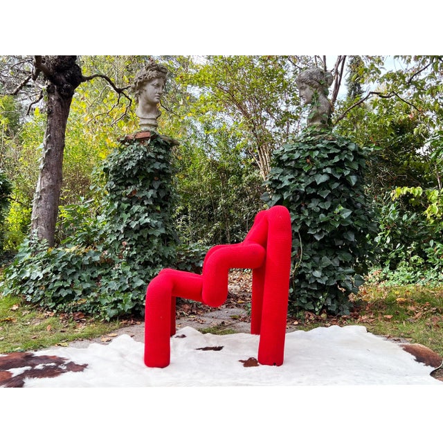 Red 1980s Vintage Terje Ekstrom Norway Postmodern Lounge Chair in Red For Sale - Image 8 of 12