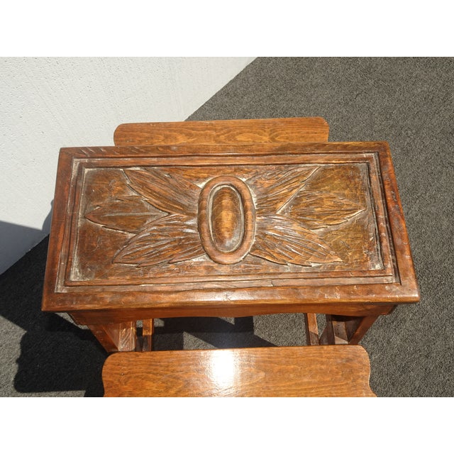 Vintage French Country Oak Five Tier Carved Display Plant Stand For Sale - Image 11 of 12