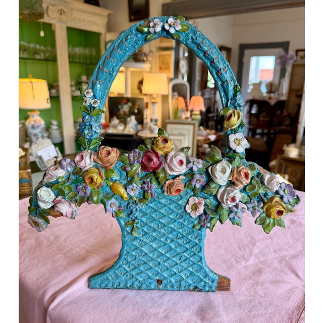 Victorian Carved Painted Wooden Basket & Flowers For Sale - Image 17 of 17