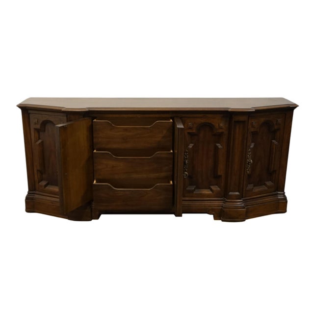 Late 20th Century Drexel Heritage Solid Walnut Italian Provincial 78" Buffet Sideboard 559-144 For Sale - Image 5 of 14