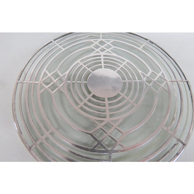 Metal Early 20th Century Silver Plated Glass Trivet Heat Resistant Round Hot Dish Art Deco Style For Sale - Image 7 of 9