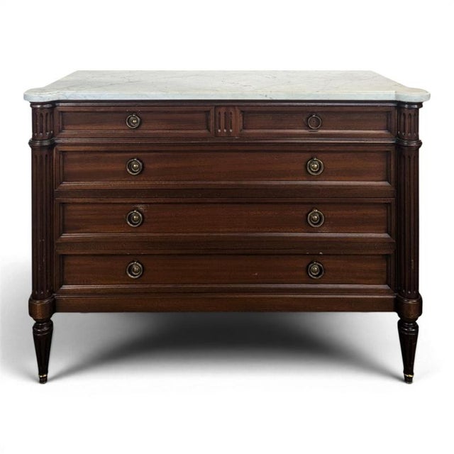Louis XVI Style Chest of Drawers in Mahogany and Carrara Marble For Sale - Image 10 of 10