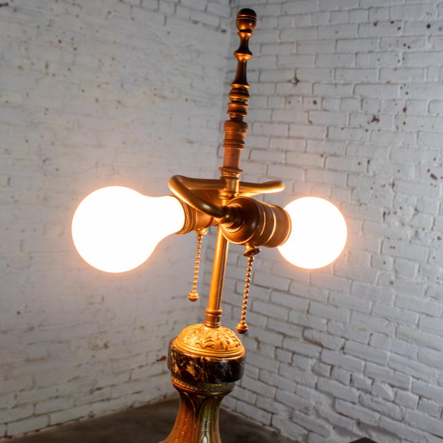 Brass Early to Mid-20th Century Neoclassical Table Lamp Brass and Marble Urn Shaped Base Black Tapered Shade For Sale - Image 8 of 18