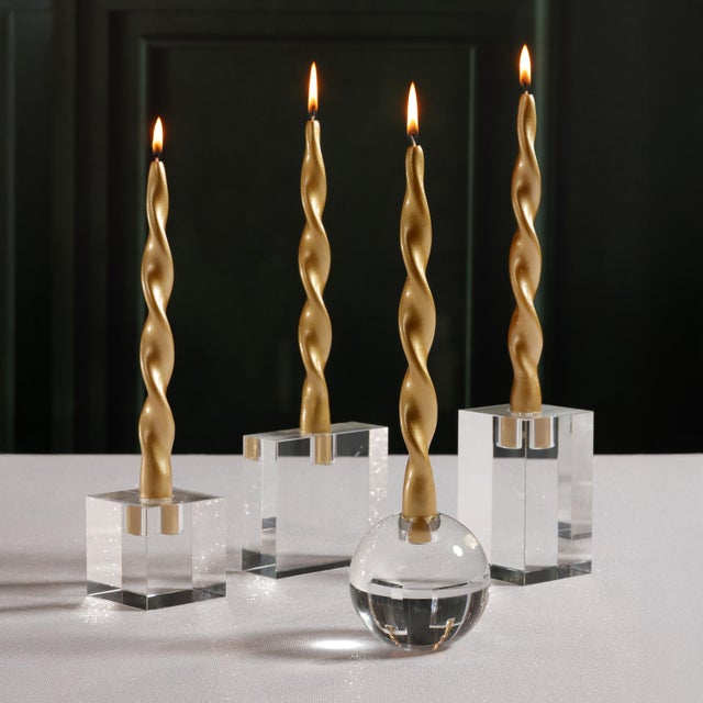 Contemporary Lumière Twist Taper Candles, Set of 12 in Gold, 10" For Sale - Image 3 of 3