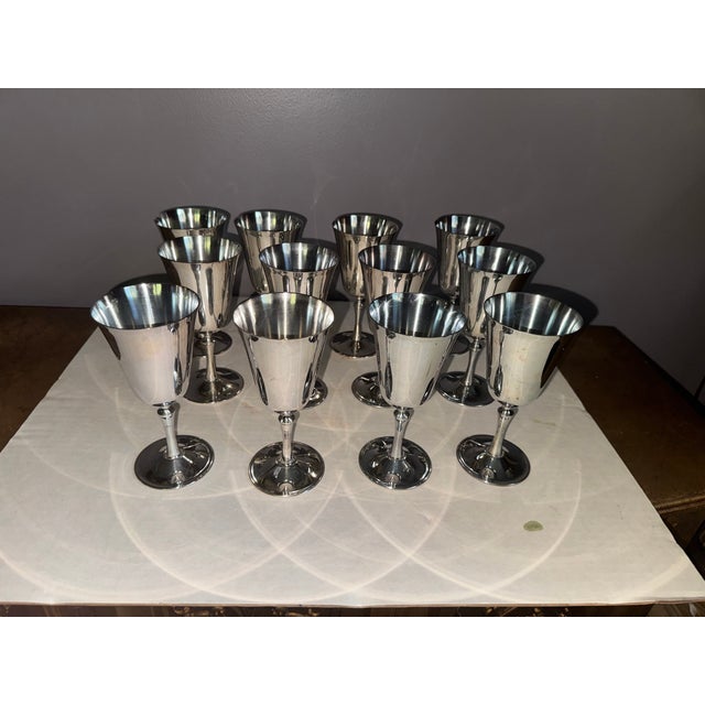 Vintage stunning pair of mid-century silver-plated wine goblets by De Uberti. made in italy Bring Italian elegance to your...