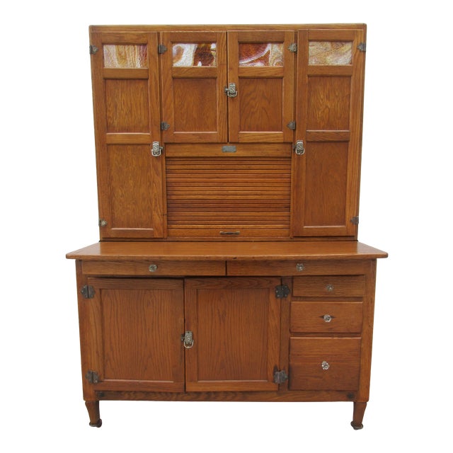 Early 20th Century Antique Sellers Hoosier With Slag Glass