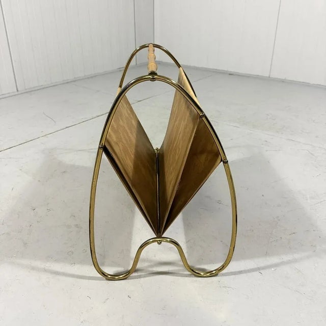 Brass and Rattan Magazine Holder, 1950s For Sale - Image 4 of 14