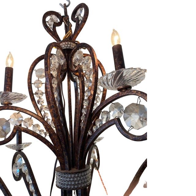 Early 20th Century Antique Italian Old Gilded Iron and Christals Chandelier. For Sale - Image 5 of 5
