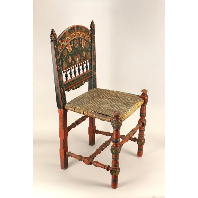 Dated 1902 German Schwälmer Folk Art Wedding Chair For Sale In Houston - Image 6 of 18