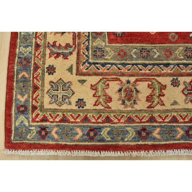 Kazak Rug 4’11” X 6’5” Red Wool Tribal Hand-Knotted Oriental Carpet For Sale - Image 9 of 12