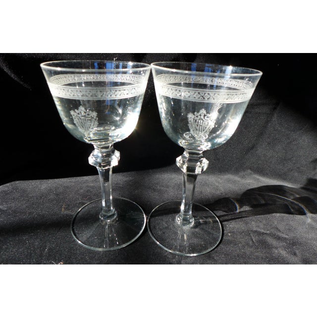 Glass Antique "NHG" Monogramed Wine Glasses - Pair For Sale - Image 7 of 7