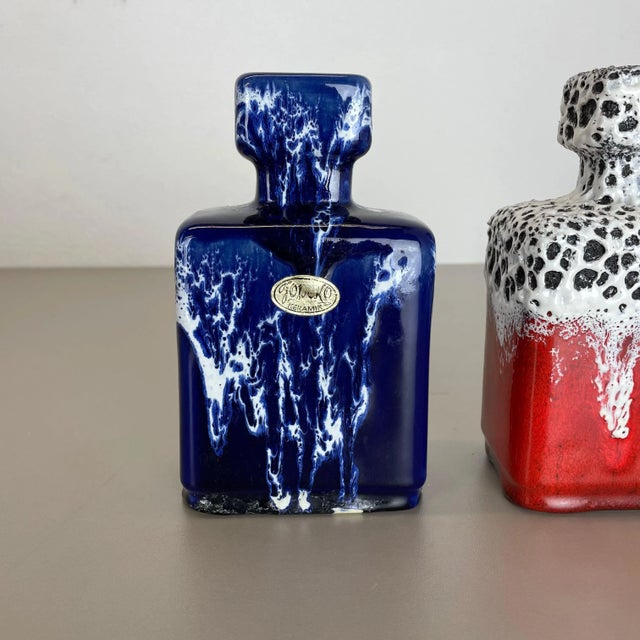 Blue-Red Pottery Fat Lava Glaze WGP Vases from Jopeko, Germany, 1970s, Set of 2 For Sale - Image 4 of 18