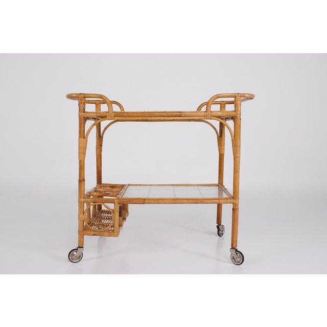 Bamboo Trolley Serving Tray, 1960s For Sale - Image 4 of 12