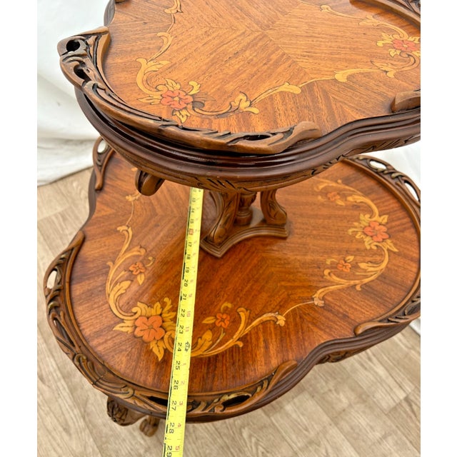 Antique Two-Tier Etagere Jardiniere Parlor Table, French Art Nouveau, Inlays For Sale - Image 11 of 12