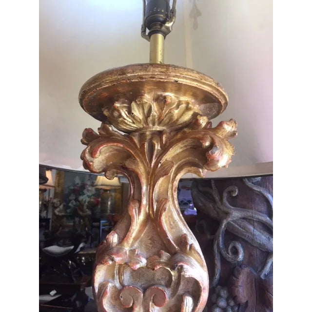 Baroque 18th Century Carved Giltwood Candles Converted to Lamps - a Pair For Sale - Image 3 of 13