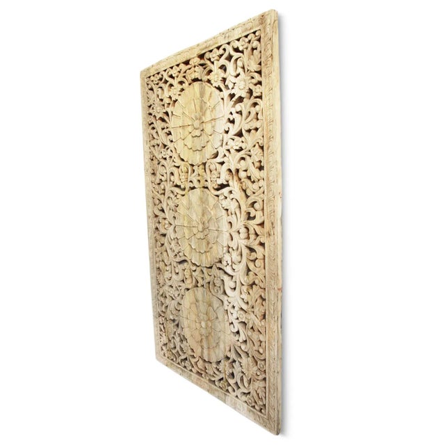Indian Vintage Carved Raw Wood Boho Chic Medallion Panel For Sale - Image 3 of 5