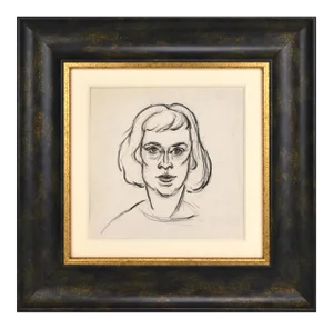 Vintage Mid Century Modernist Charcoal Portrait Drawing of a Woman 1953