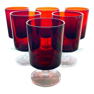 1970s French Luminarc Cavalier Ruby Wine Glasses - Set of 6 For Sale