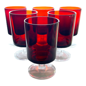 1970s French Luminarc Cavalier Ruby Wine Glasses - Set of 6