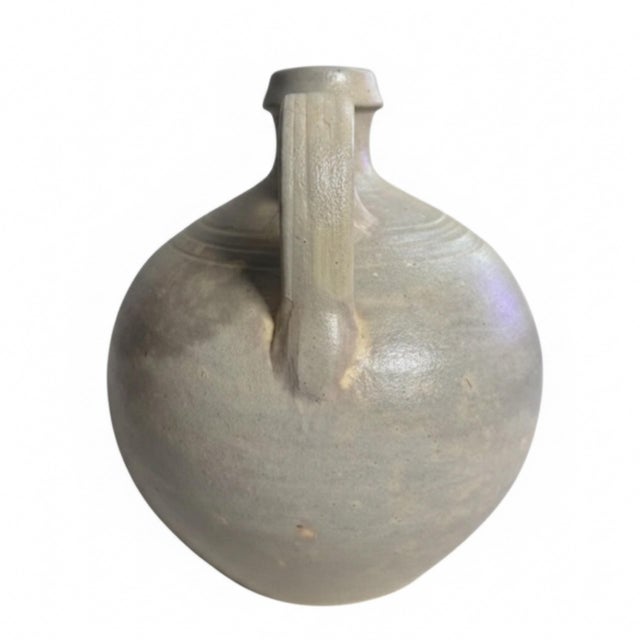 ML Owens 1988 Signed Seagrove Nc Stoneware Jug With Blue Floral Decoration For Sale - Image 4 of 8