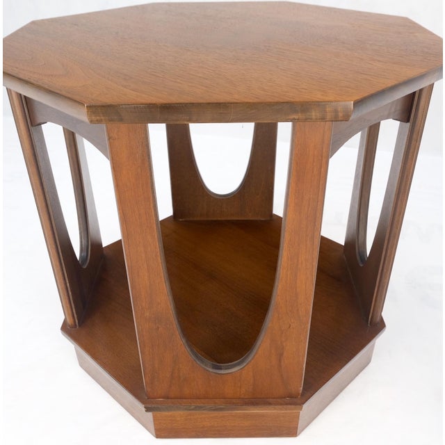 Mid-Century Modern Walnut Octagon Shape End Side Occasional Tables - A Pair For Sale - Image 9 of 12