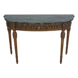 French Louis XVI Style Gold Finish Marble Top Console Table For Sale