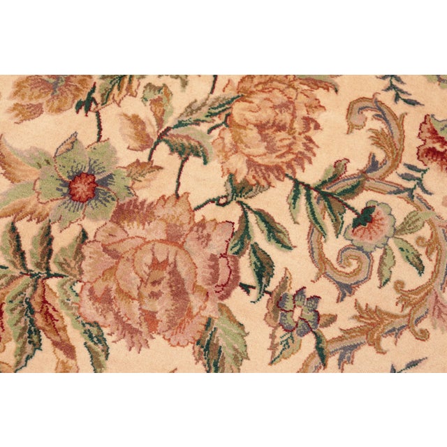 Shabby Chic 1990's Floral Pak-Persian Beige/Gold Wool Rug - 6'0'' X 9'1'' For Sale - Image 4 of 9