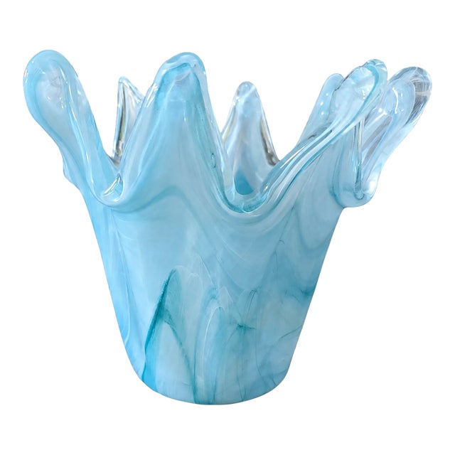 Vintage MCM Murano Style Italian Art Deco Glass Bowl Vase For Sale