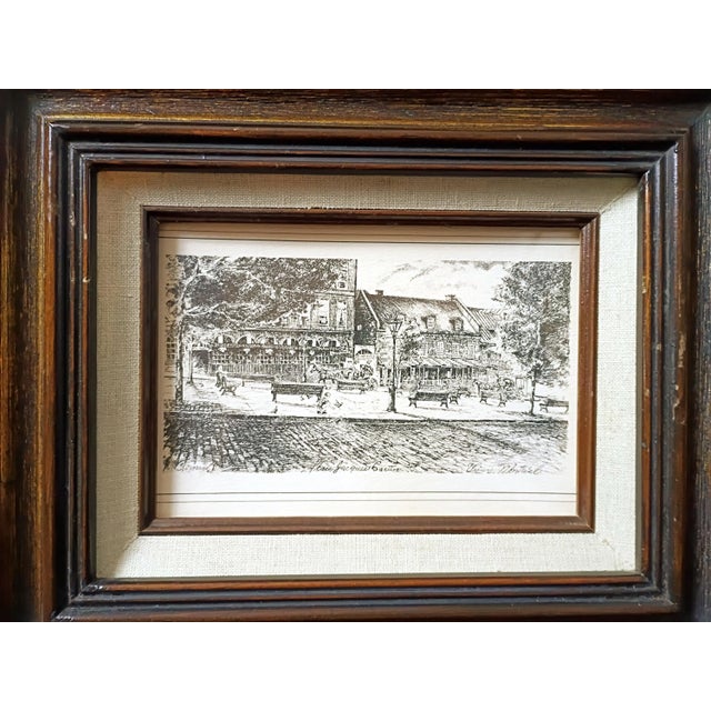 This exceptional vintage fine art print etching masterfully captures the timeless, European-style architectural charm of...