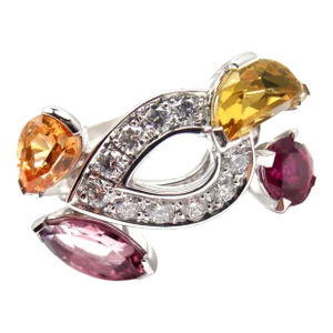 CARTIER Sorbet 18k White Gold Diamond Tourmaline Sapphire Ring Size 50