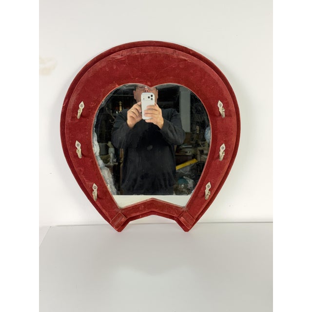 1950s Red Velvet Horseshoe Wall Mirror, 1950s For Sale - Image 5 of 10