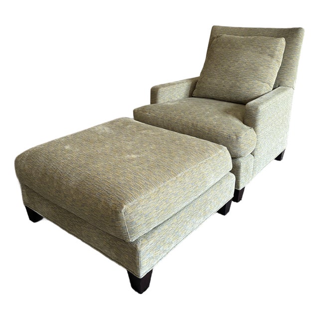 Baker Modern Lounge Chair With Ottoman – Textured Woven Upholstery For Sale