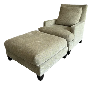 Baker Modern Lounge Chair With Ottoman – Textured Woven Upholstery