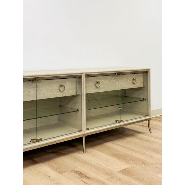 Early 21st Century Modern American Drew Corsica Painted Gray Console Credenza Glass Doors Coastal For Sale - Image 5 of 18
