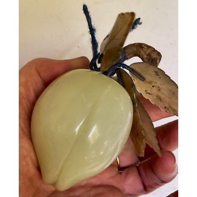 Asian Mid 20th Century Asian Carved Green Jade Plum/Peach Hard Stone Fruit Carved Leaves For Sale - Image 3 of 9