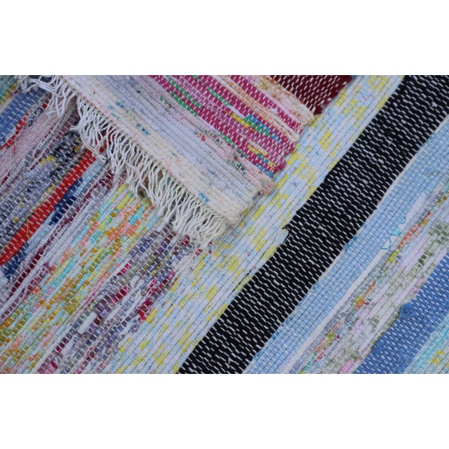 Baby Blue 1980s Hand-Knotted Kilim With Stripe Patterns For Sale - Image 8 of 10