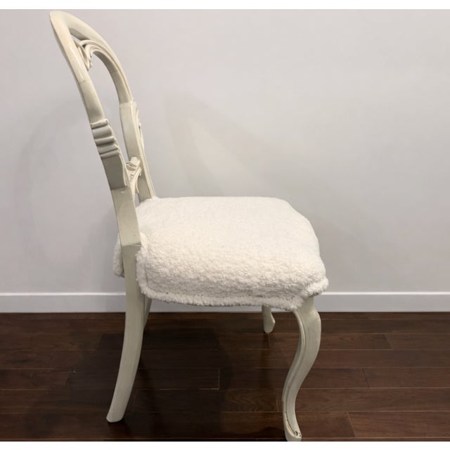 Pair of French-Style Dining Chairs With Carved Backs and White Bouclé Upholstery For Sale - Image 4 of 5