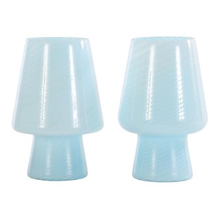 1990s Italian Blue Glass Boudoir Lamps - a Pair For Sale
